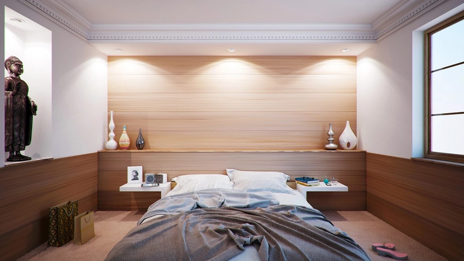 Chambre lambrissee de bois chaleureuse