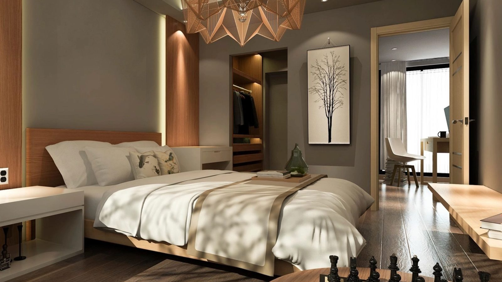 Chambre moderne avec jeu d'echecs